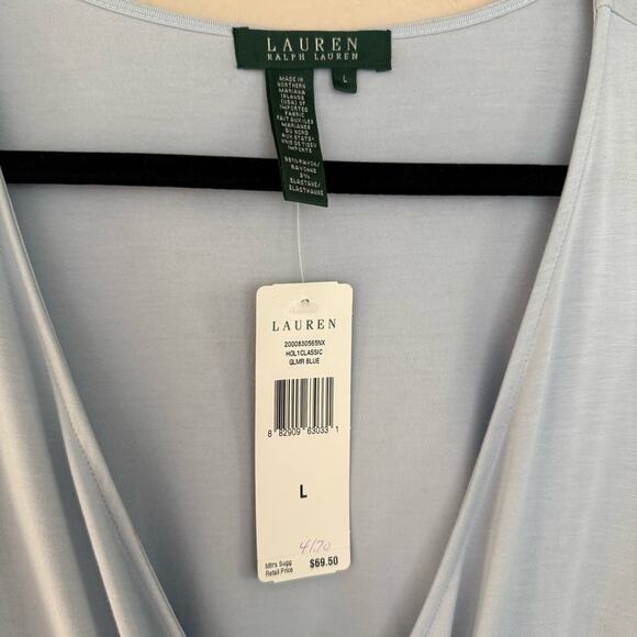 Lauren Ralph Lauren Light Blue Faux Wrap Women's Blouse Size Large - Picture 4 of 4